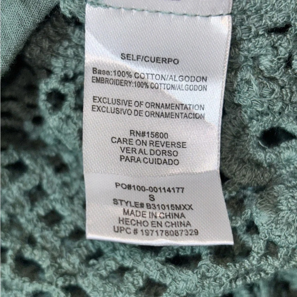 5/$25 Democracy Small Green 3/4 Wide Sleeve Tie Front Blouse Embroidered Lace - Picture 5 of 12